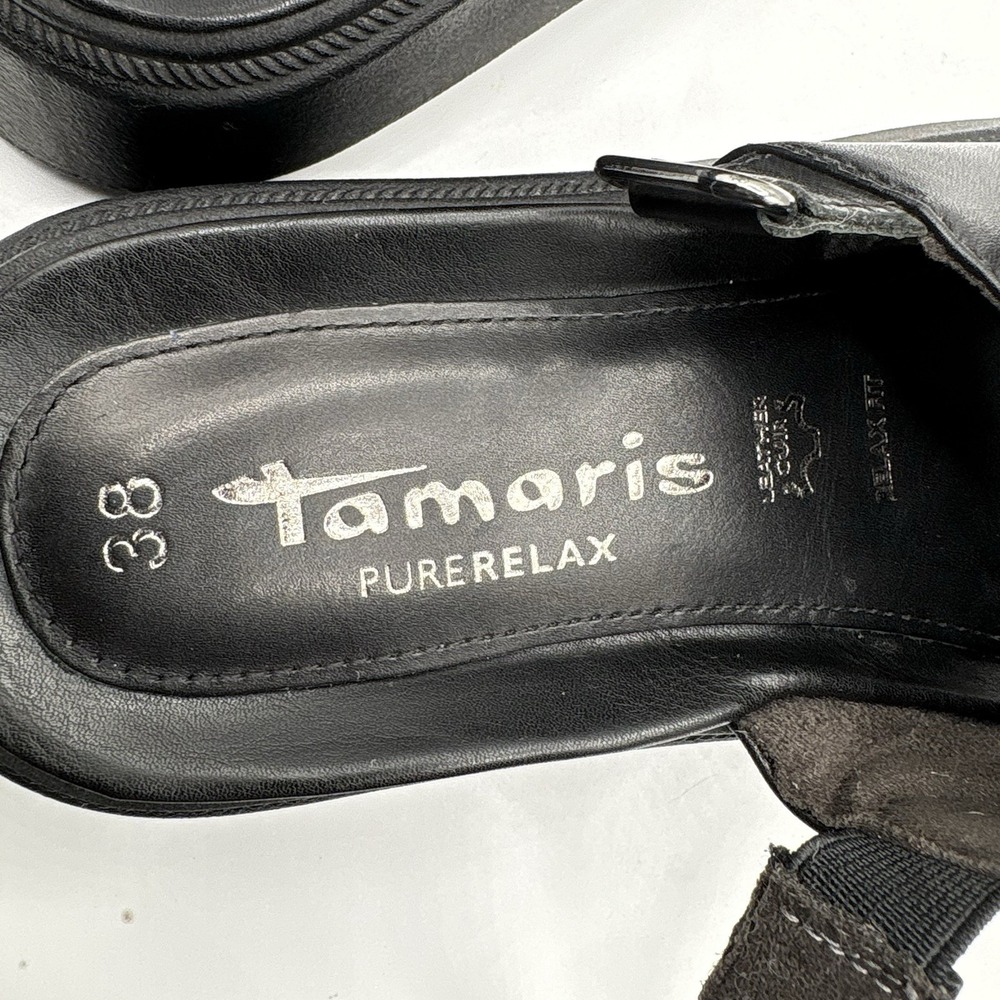 TAMARIS Lally Sandal Women's Size 38 US 8‎ Black Leather Slingback Platform Shoe - Picture 4 of 7